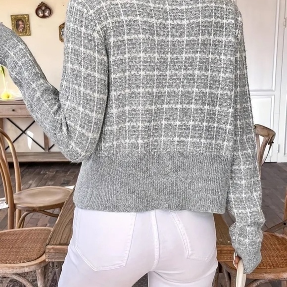 Crew Neck Cardigan Knitted Long Sleeve Side Pockets - Picture 2 of 3